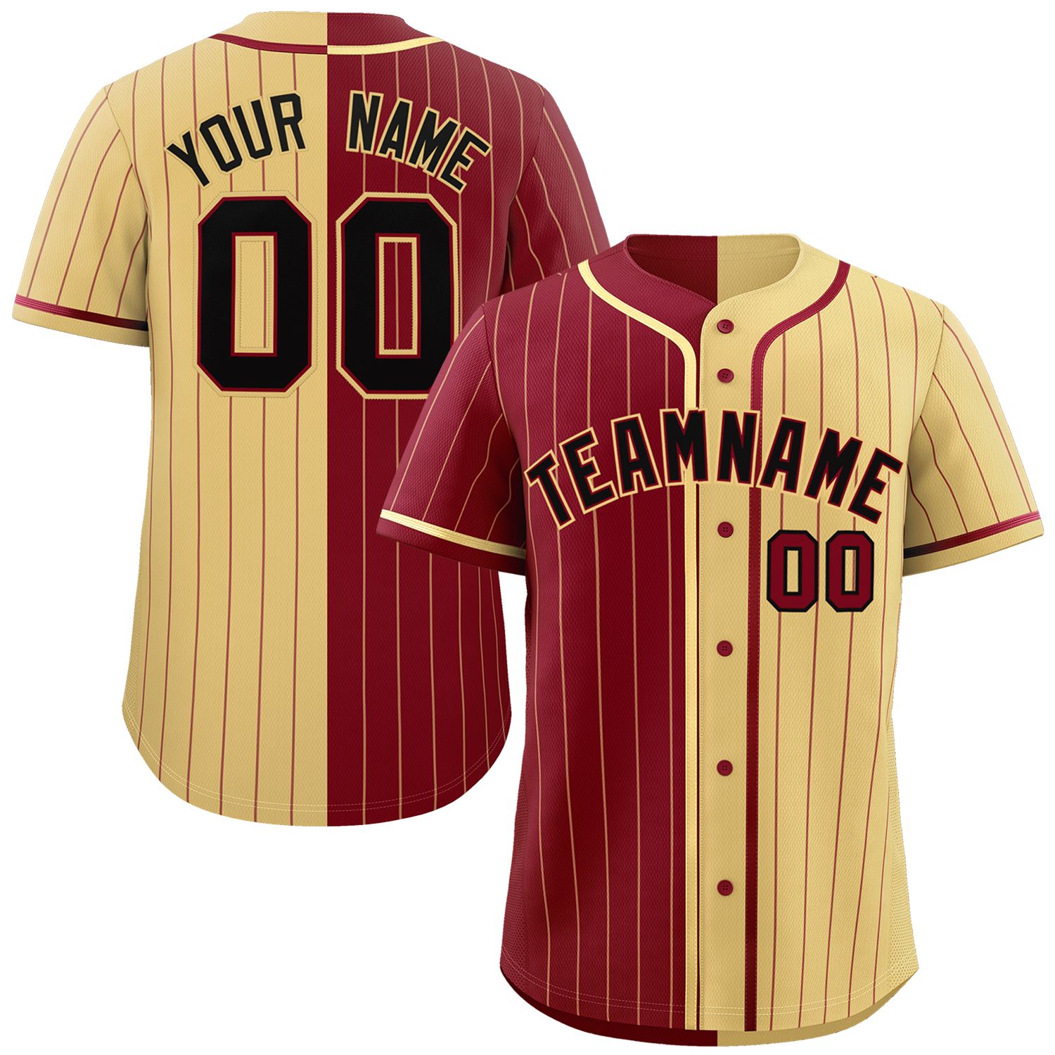 Custom Crimson Khaki Two Tone Striped Fashion Authentic Baseball Jersey