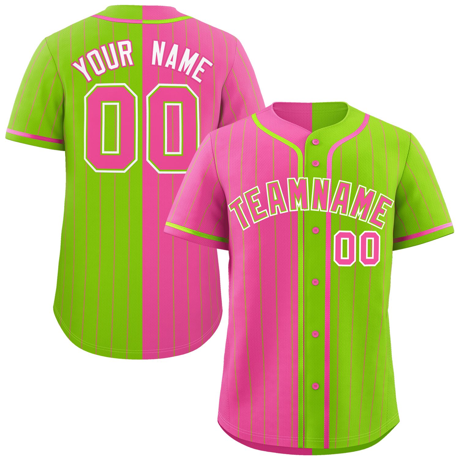 Custom Pink Neon Green Two Tone Striped Fashion Authentic Baseball Jersey