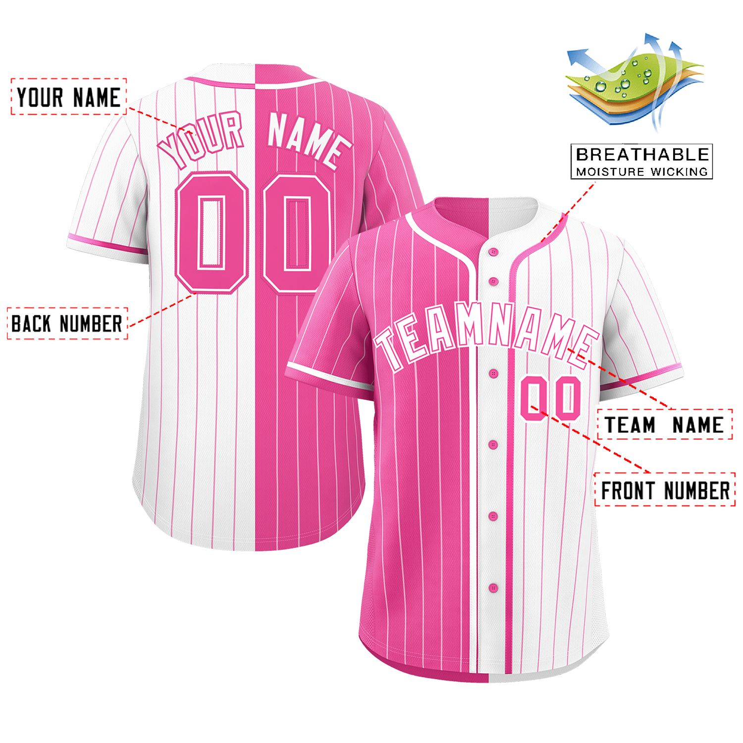 Custom Pink White Two Tone Striped Fashion Authentic Baseball Jersey