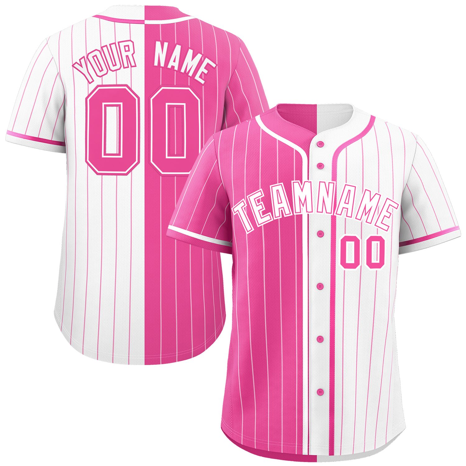 Custom Pink White Two Tone Striped Fashion Authentic Baseball Jersey