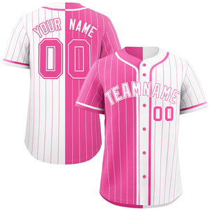 Custom Pink White Two Tone Striped Fashion Authentic Baseball Jersey