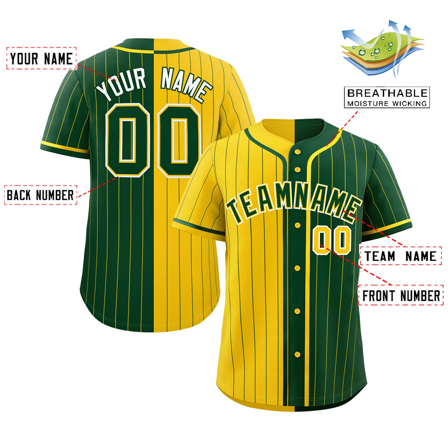 Custom Gold Green Two Tone Striped Fashion Authentic Baseball Jersey