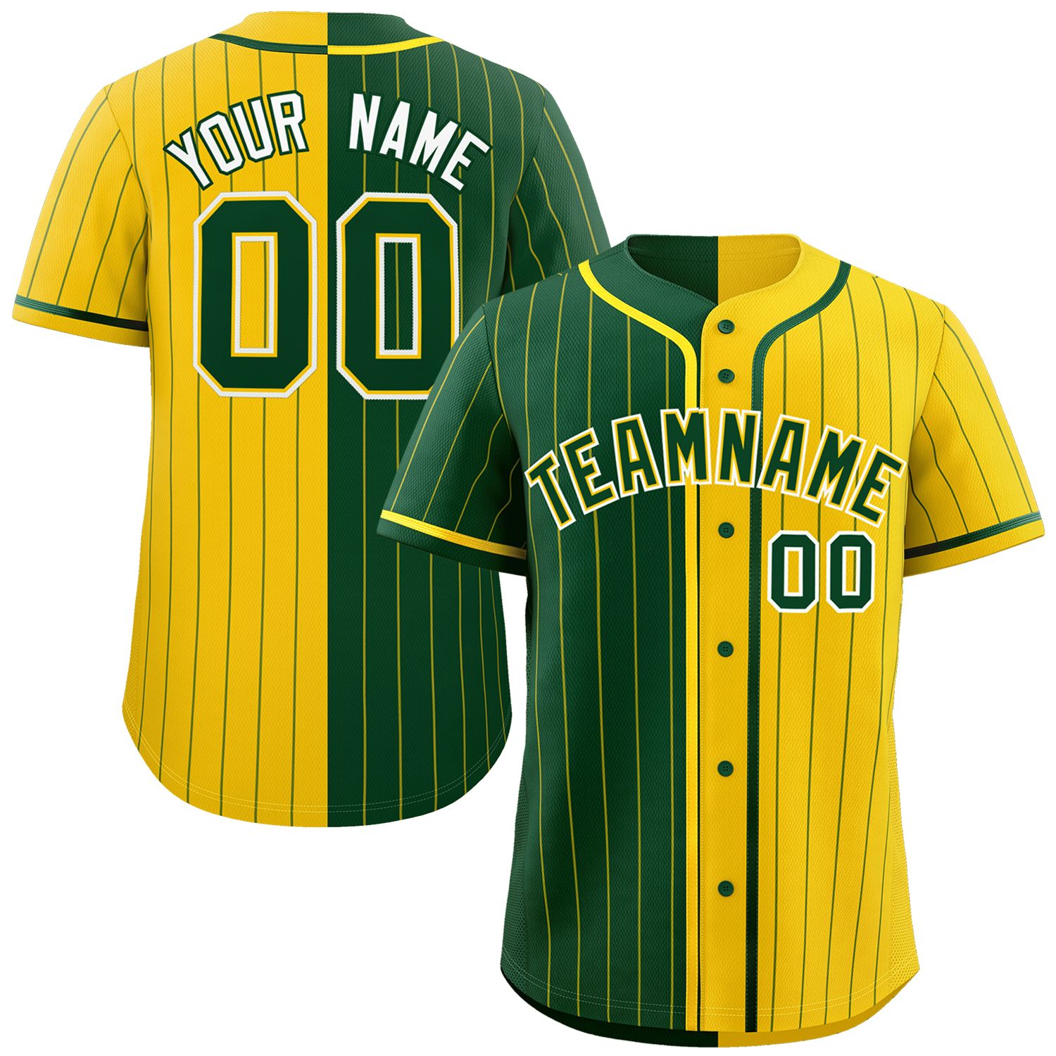 Custom Green Gold Two Tone Striped Fashion Authentic Baseball Jersey