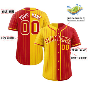 Custom Gold Red Two Tone Striped Fashion Authentic Baseball Jersey