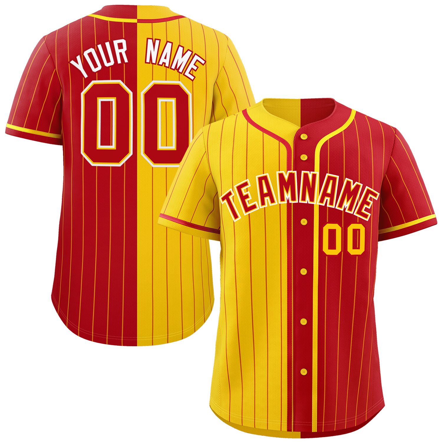 Custom Gold Red Two Tone Striped Fashion Authentic Baseball Jersey