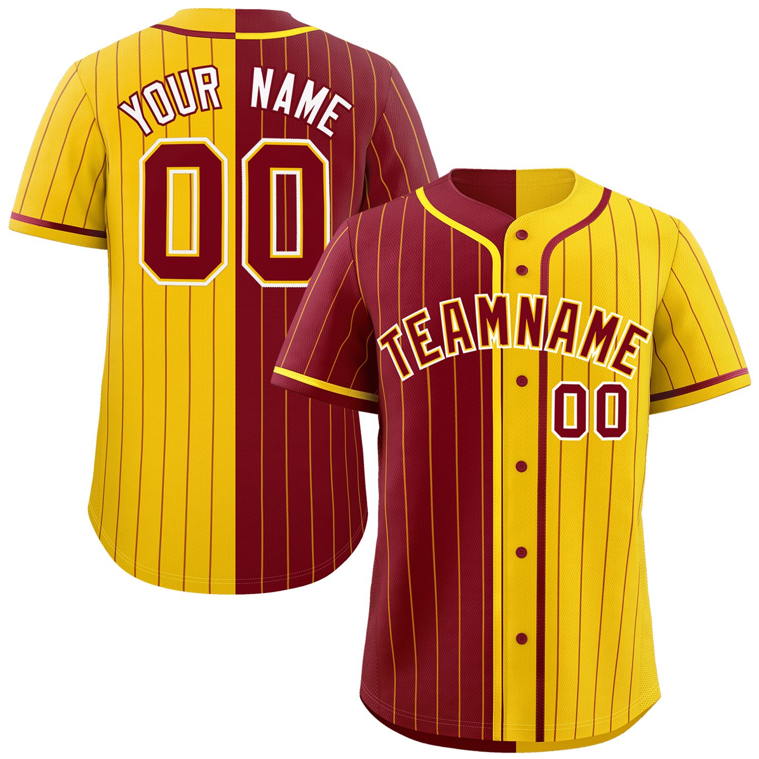 Custom Crimson Gold Two Tone Striped Fashion Authentic Baseball Jersey