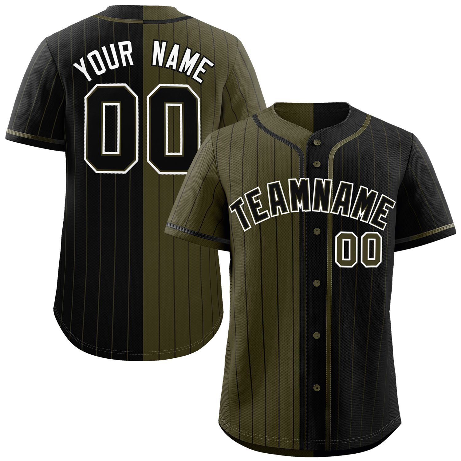 Custom Olive Black Two Tone Striped Fashion Authentic Baseball Jersey