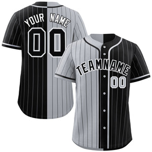 Custom Gray Black Two Tone Striped Fashion Authentic Baseball Jersey