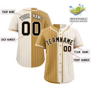 Custom Old Gold Cream Two Tone Striped Fashion Authentic Baseball Jersey
