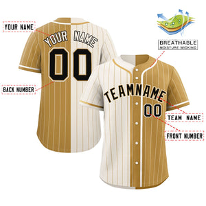Custom Cream Old Gold Two Tone Striped Fashion Authentic Baseball Jersey