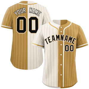 Custom Cream Old Gold Two Tone Striped Fashion Authentic Baseball Jersey