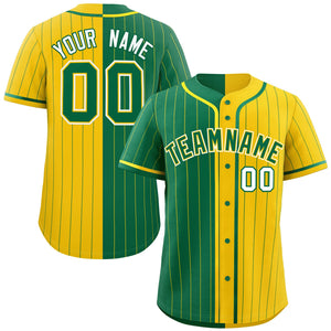 Custom Kelly Green Gold Two Tone Striped Fashion Authentic Baseball Jersey