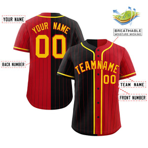 Custom Black Red Two Tone Striped Fashion Authentic Baseball Jersey