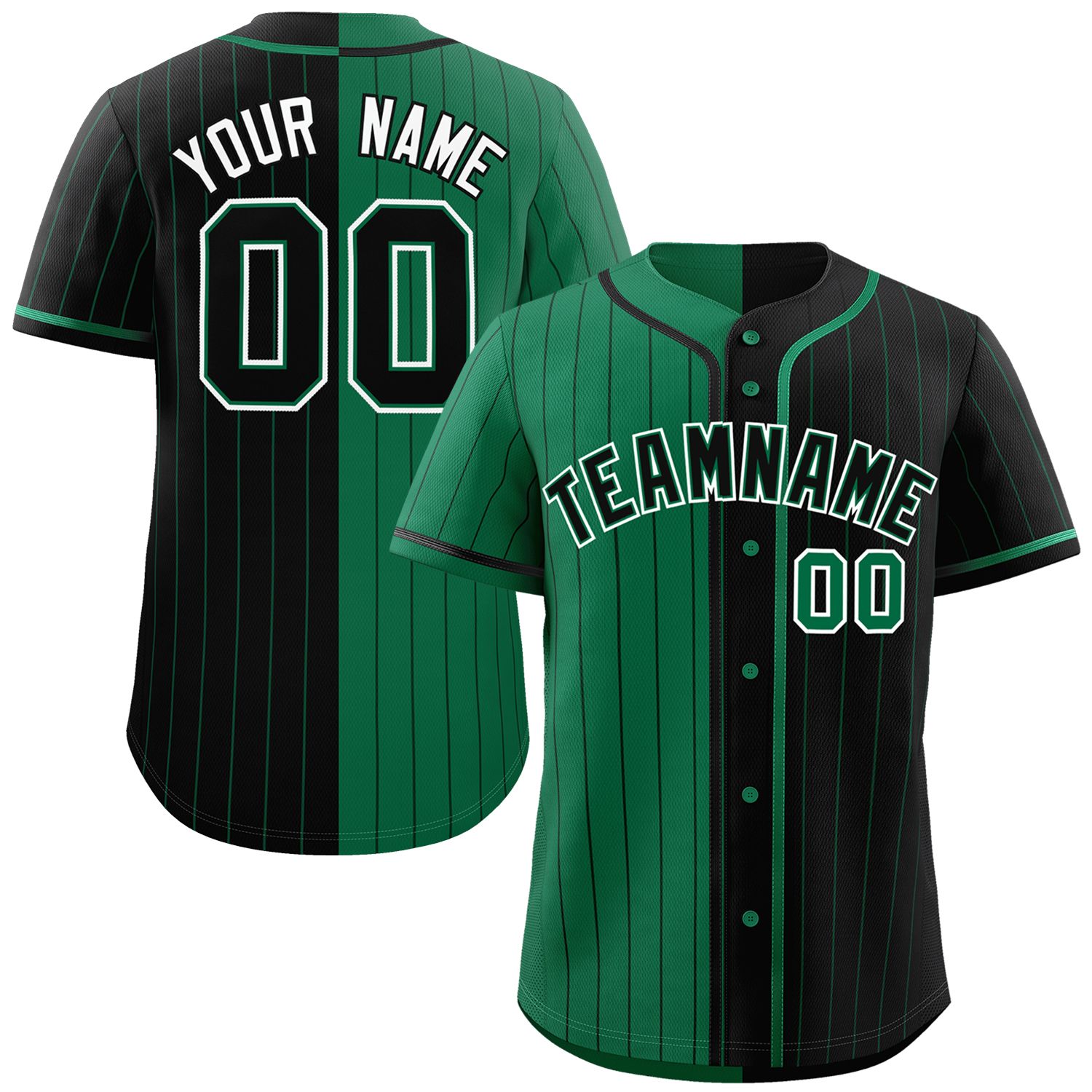 Custom Kelly Green Black Two Tone Striped Fashion Authentic Baseball Jersey