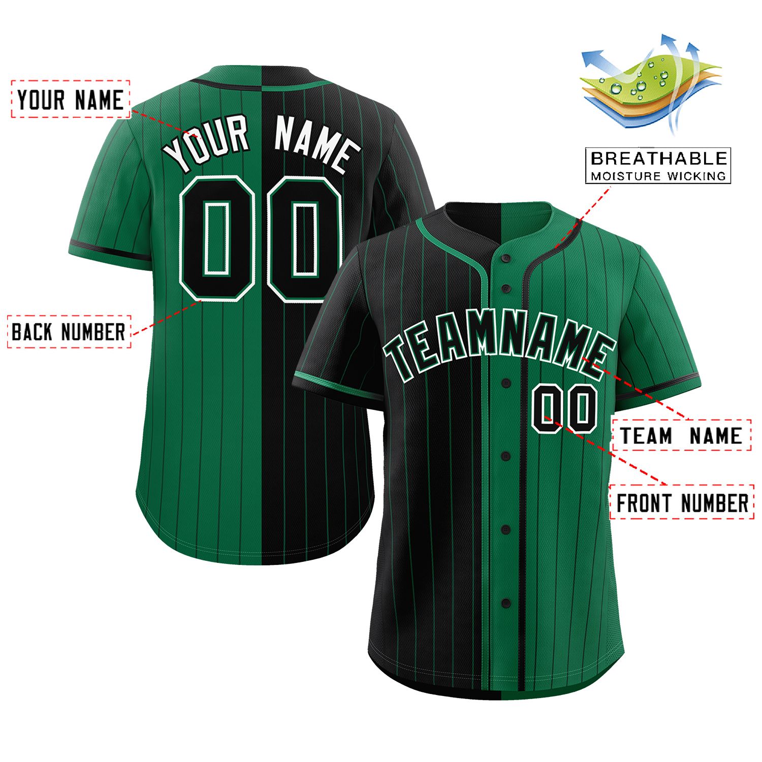 Custom Black Kelly Green Two Tone Striped Fashion Authentic Baseball Jersey