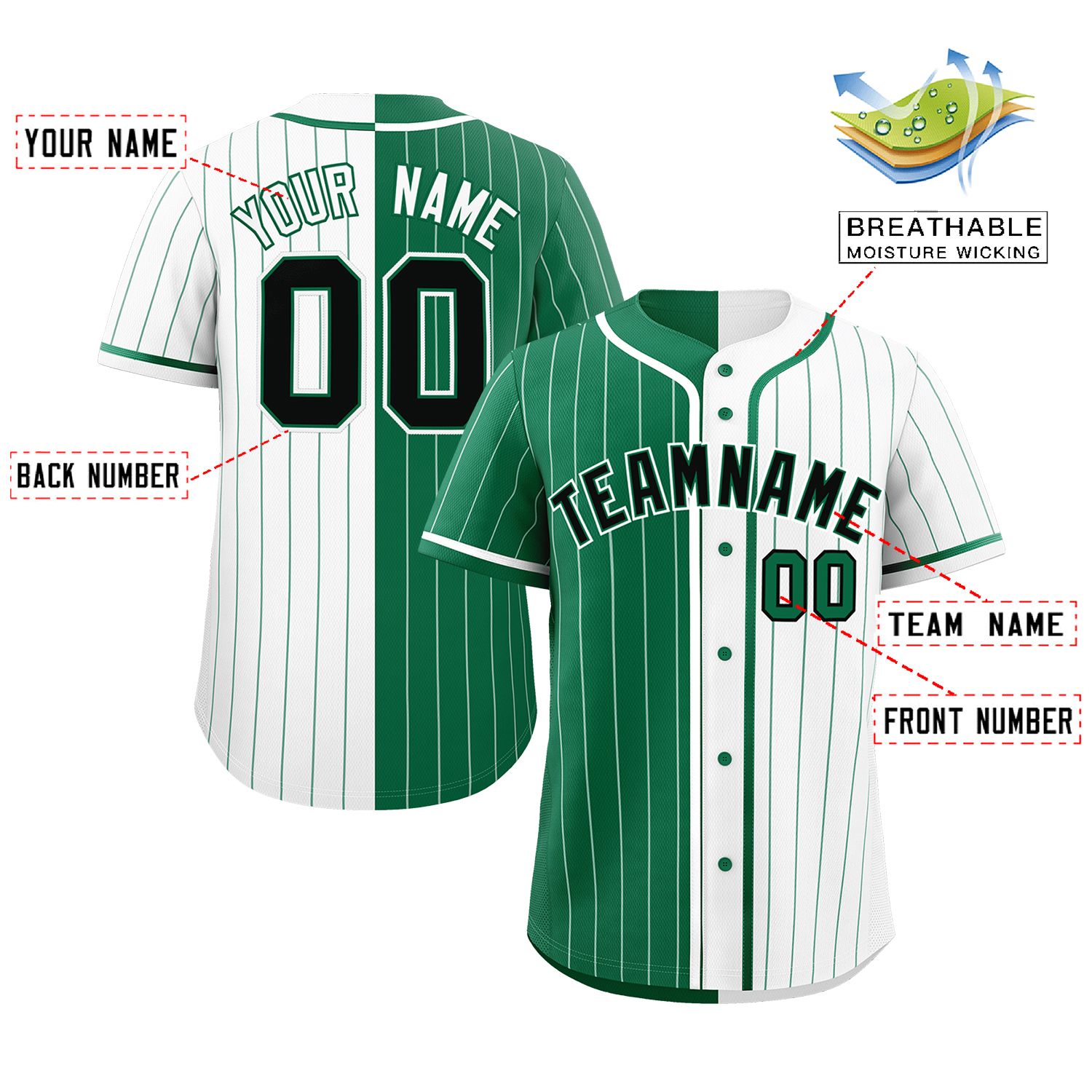 Custom Kelly Green White Two Tone Striped Fashion Authentic Baseball Jersey