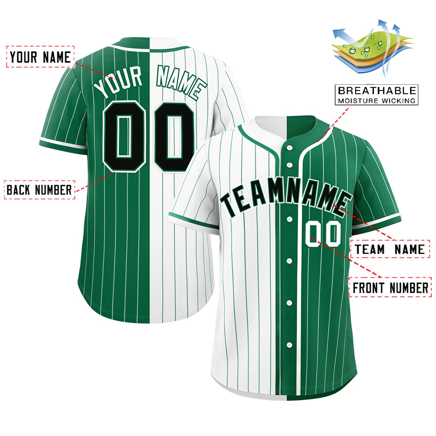 Custom White Kelly Green Two Tone Striped Fashion Authentic Baseball Jersey