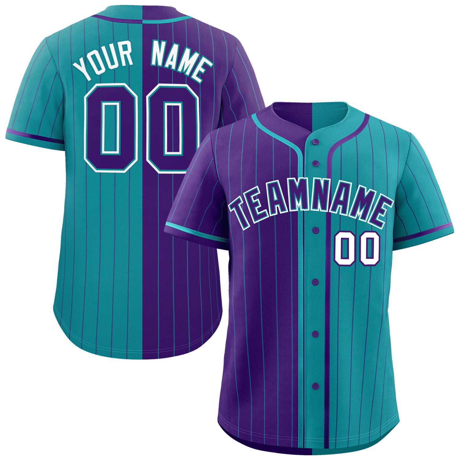 Custom Purple Teal Two Tone Striped Fashion Authentic Baseball Jersey