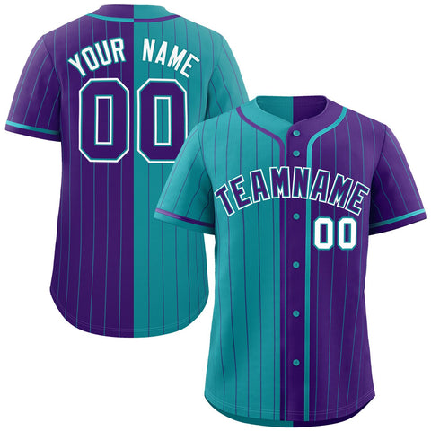 Custom Teal Purple Two Tone Striped Fashion Authentic Baseball Jersey