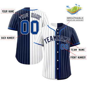 Custom White Navy Two Tone Striped Fashion Authentic Baseball Jersey