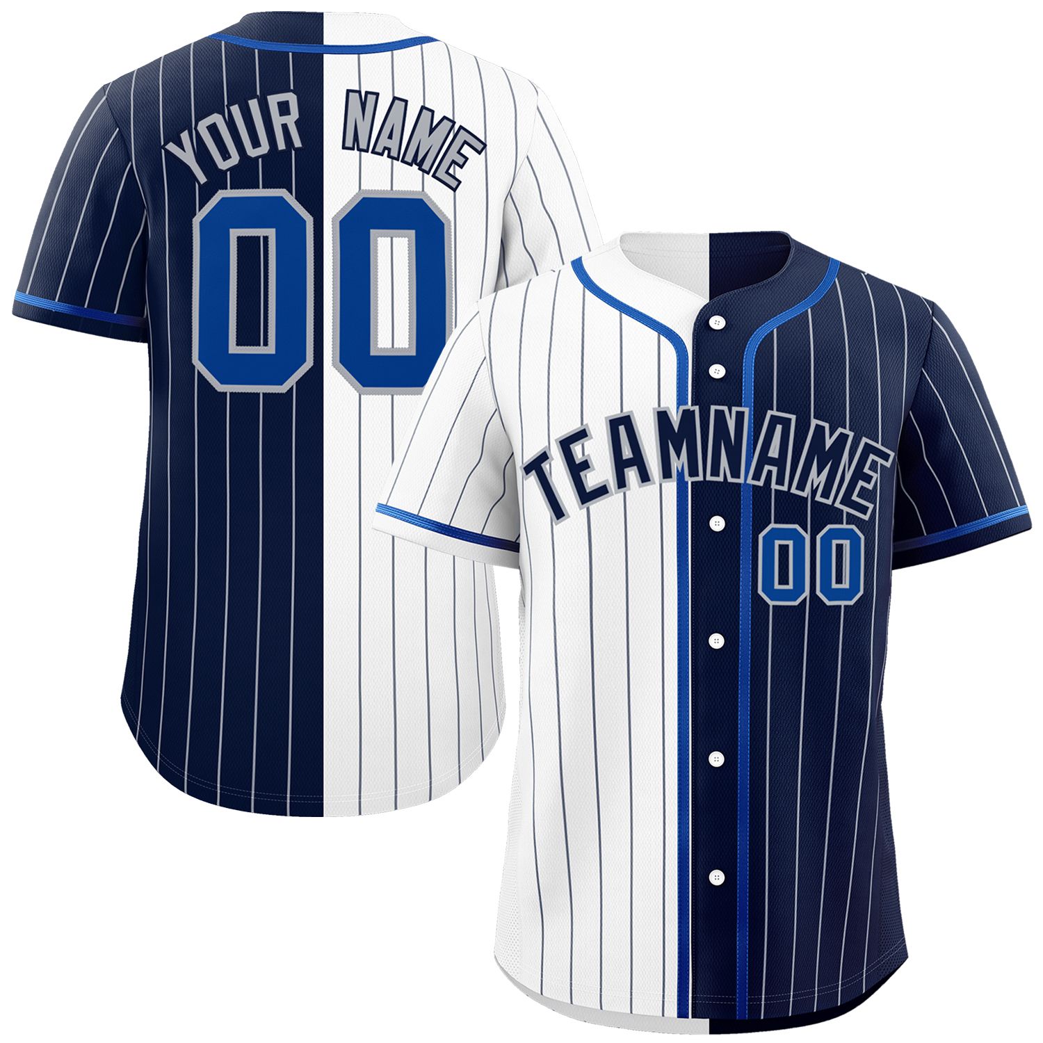 Custom White Navy Two Tone Striped Fashion Authentic Baseball Jersey