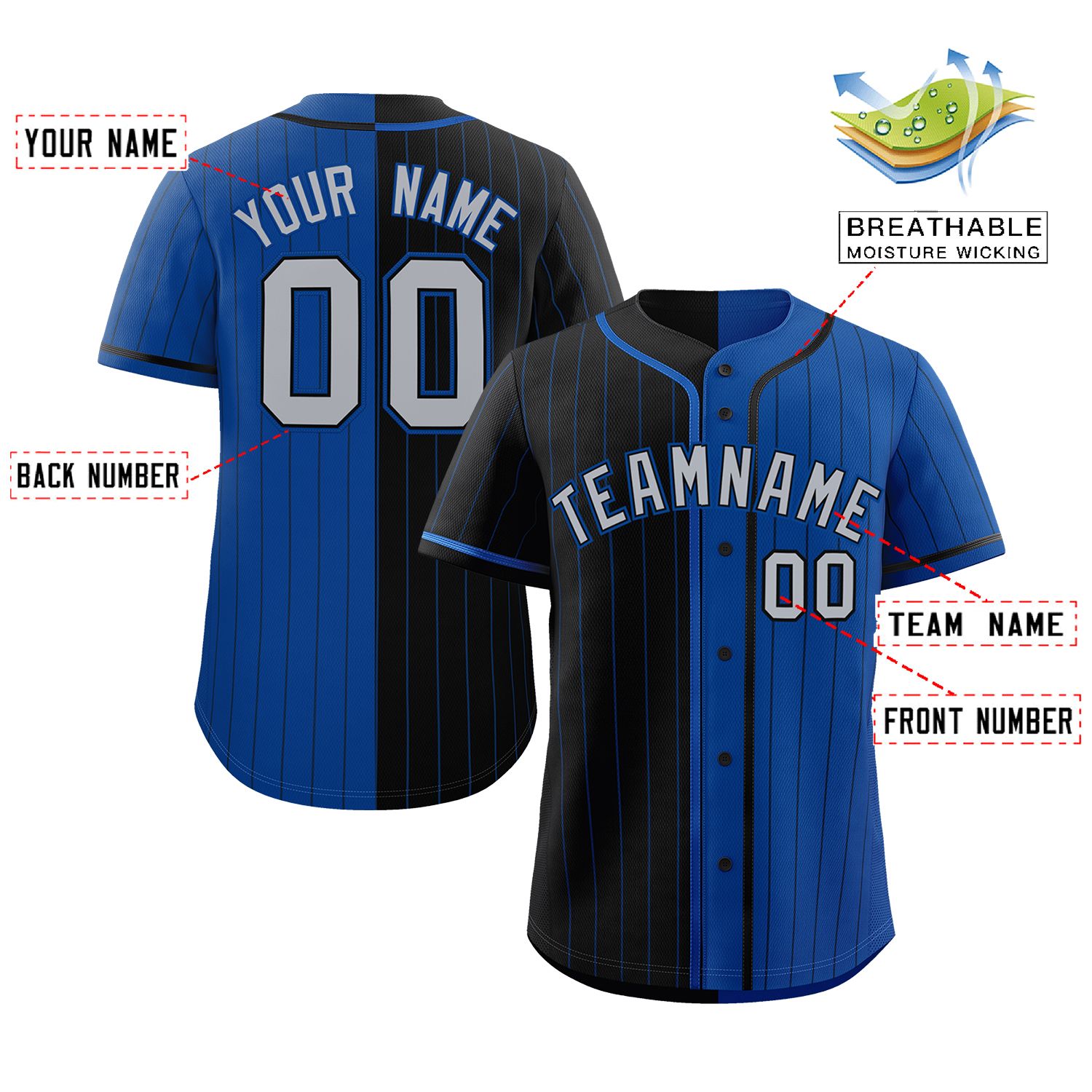 Custom Black Royal Two Tone Striped Fashion Authentic Baseball Jersey