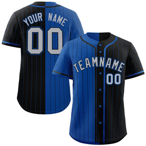 Custom Royal Black Two Tone Striped Fashion Authentic Baseball Jersey