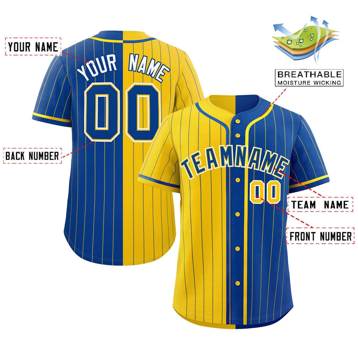 Custom Gold Royal Two Tone Striped Fashion Authentic Baseball Jersey