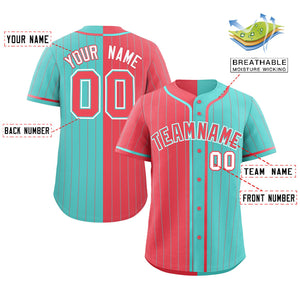 Custom Aqua Light Red Two Tone Striped Fashion Authentic Baseball Jersey