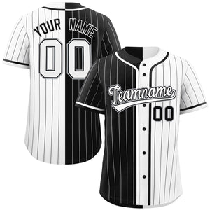 Custom Black White Two Tone Striped Fashion Authentic Baseball Jersey
