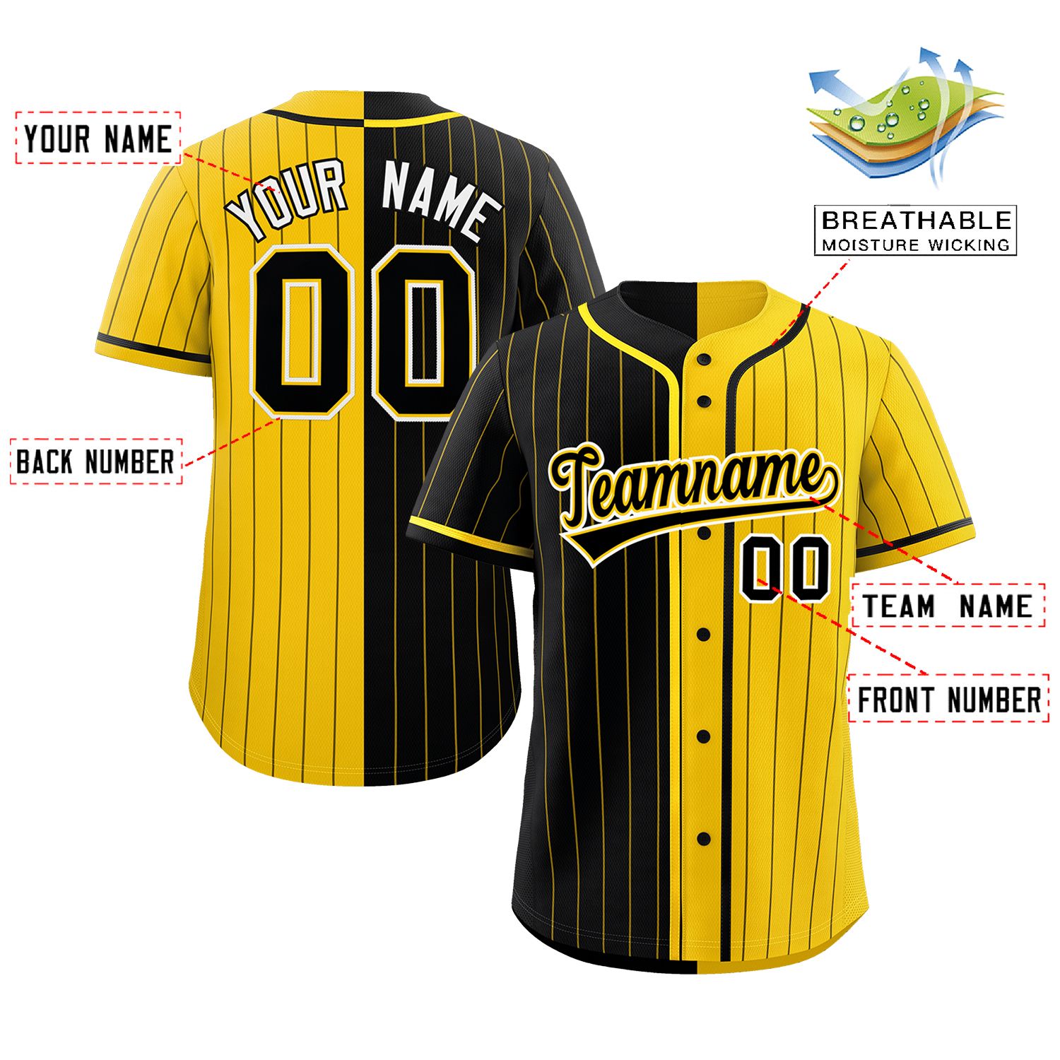 Custom Black Gold Two Tone Striped Fashion Authentic Baseball Jersey