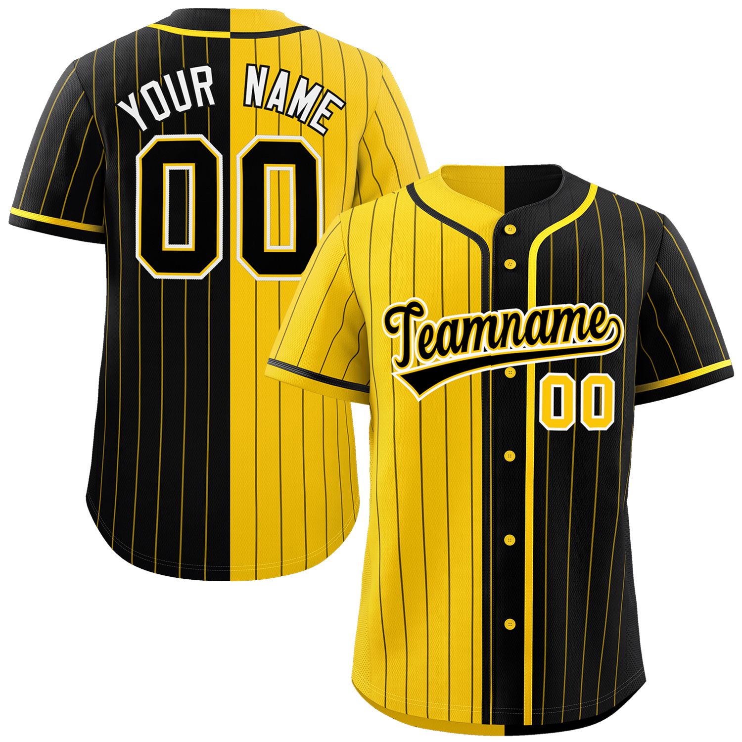 Custom Gold Black Two Tone Striped Fashion Authentic Baseball Jersey