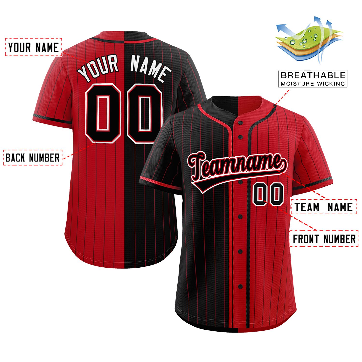 Custom Black Red Two Tone Striped Fashion Authentic Baseball Jersey