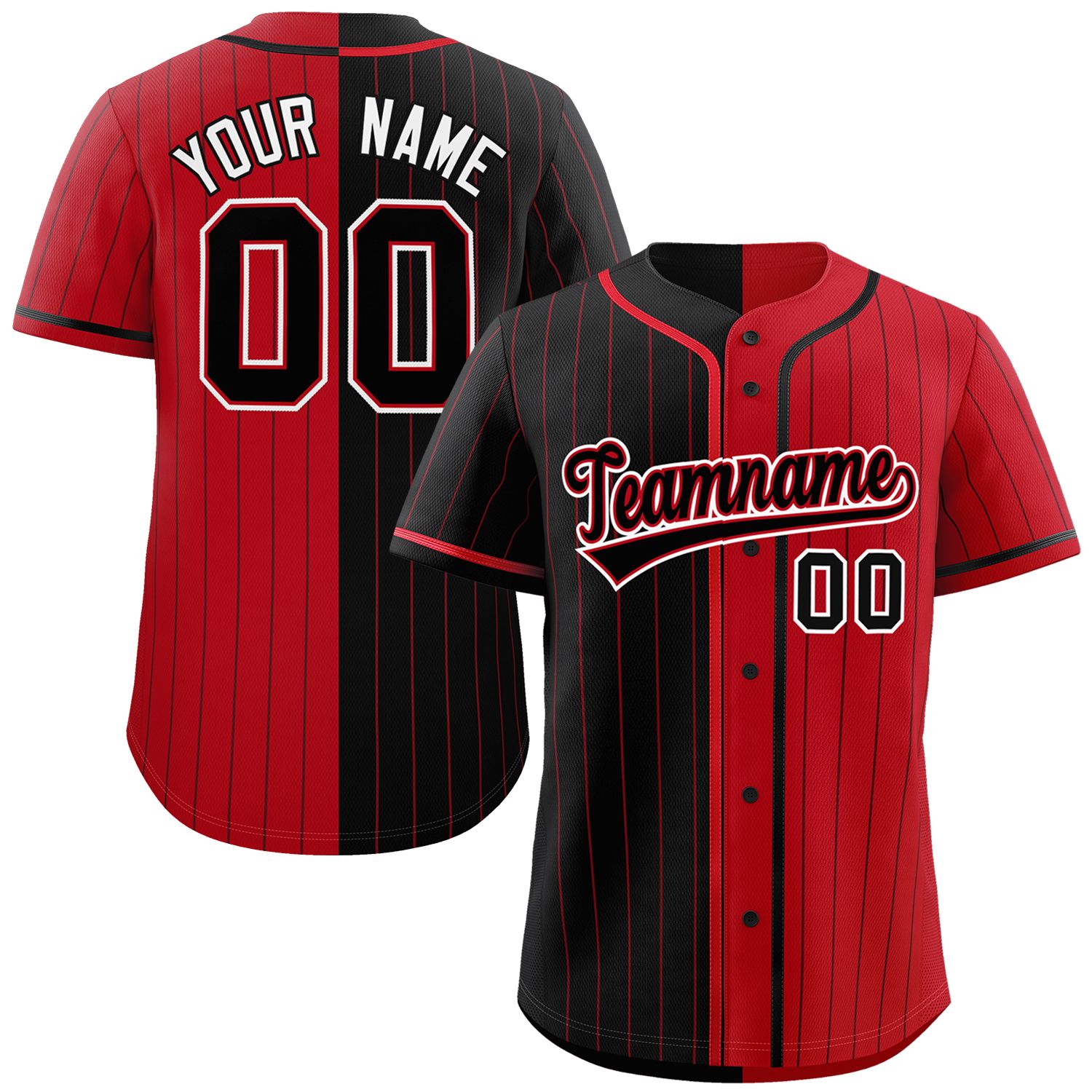 Custom Black Red Two Tone Striped Fashion Authentic Baseball Jersey