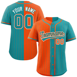 Custom Orange Aqua Two Tone Striped Fashion Authentic Baseball Jersey