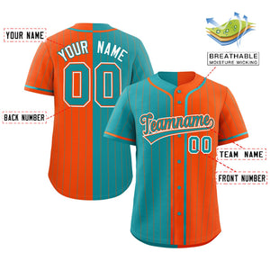 Custom Aqua Orange Two Tone Striped Fashion Authentic Baseball Jersey