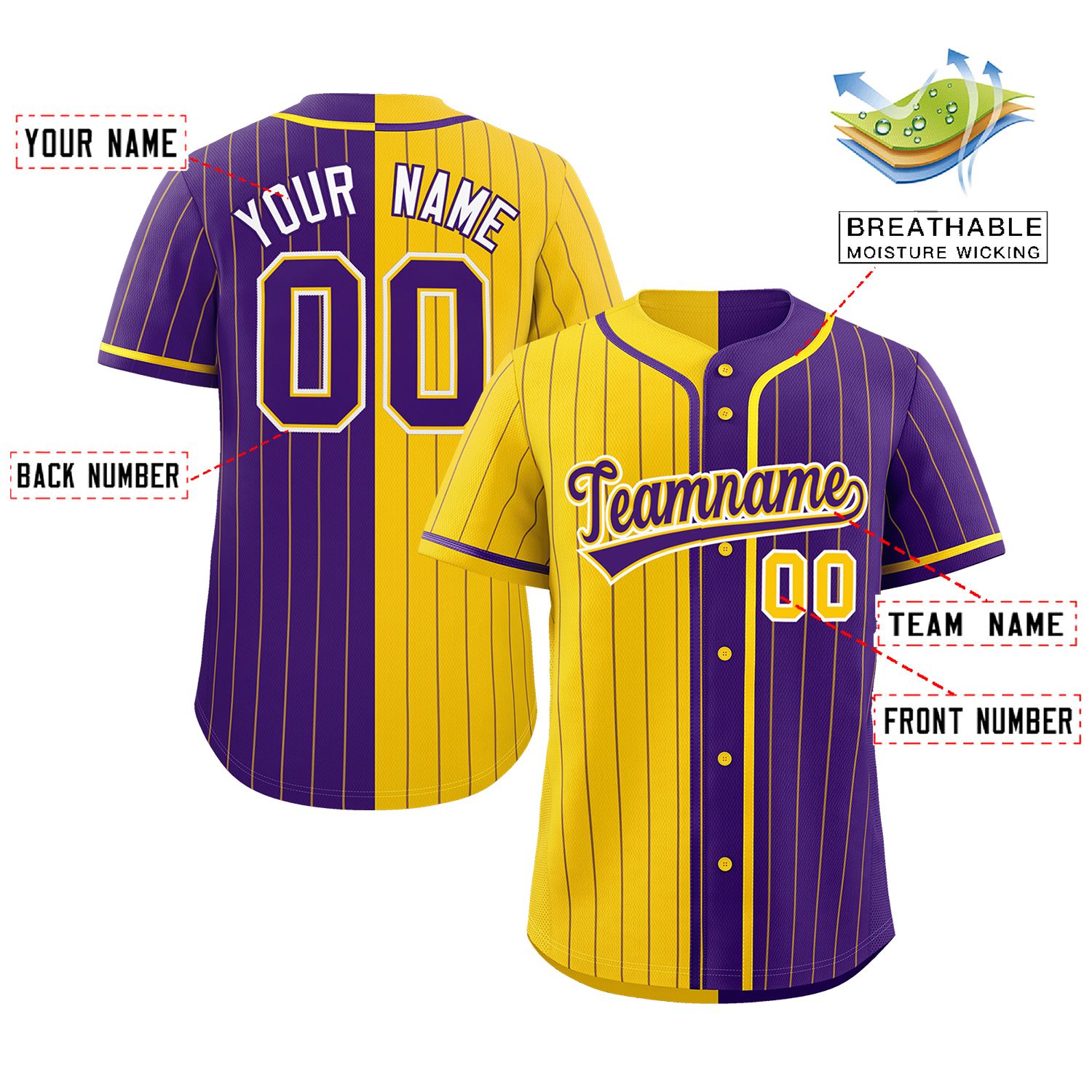 Custom Gold Purple Two Tone Striped Fashion Authentic Baseball Jersey
