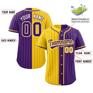 Custom Gold Purple Two Tone Striped Fashion Authentic Baseball Jersey