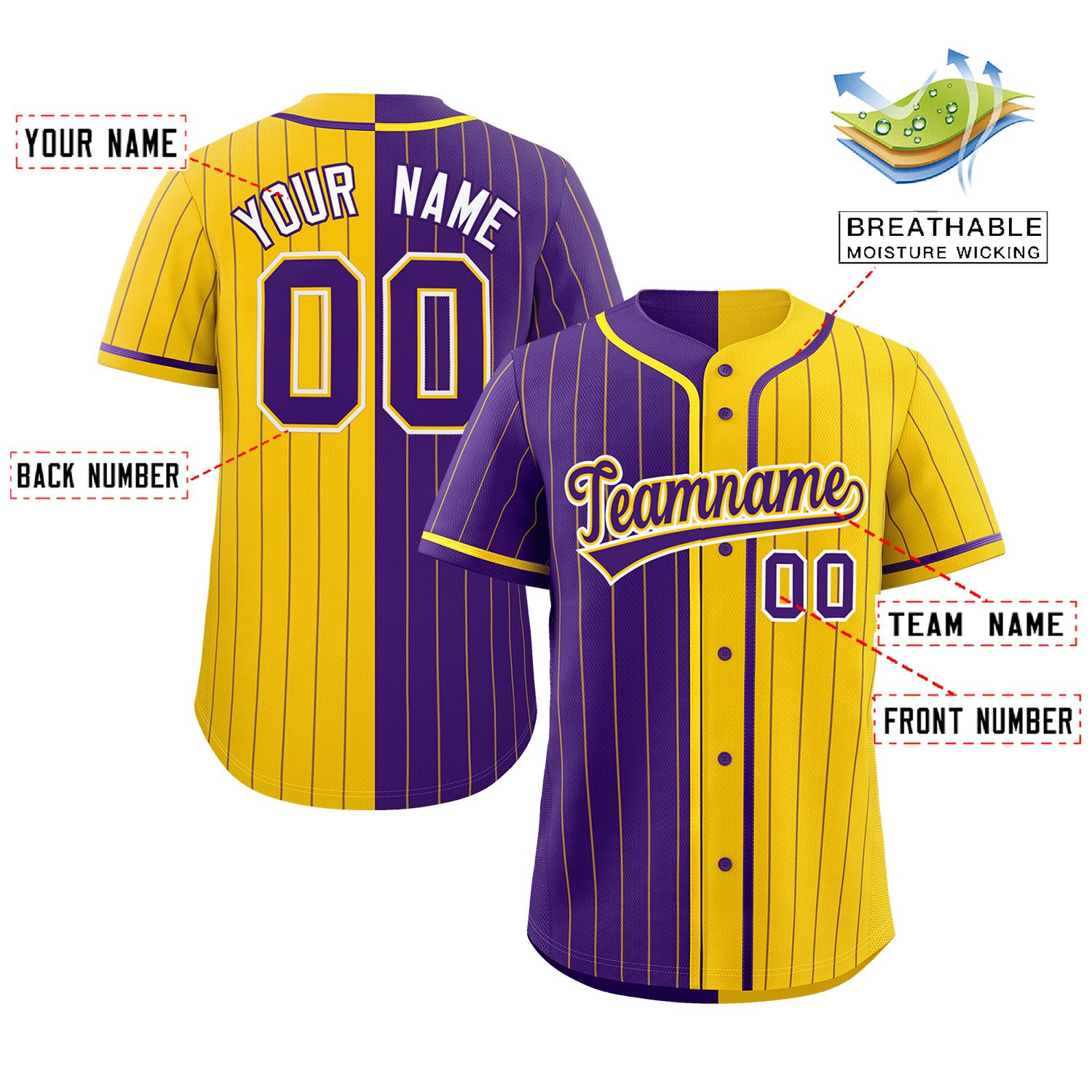 Custom Purple Gold Two Tone Striped Fashion Authentic Baseball Jersey