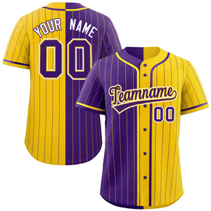 Custom Purple Gold Two Tone Striped Fashion Authentic Baseball Jersey