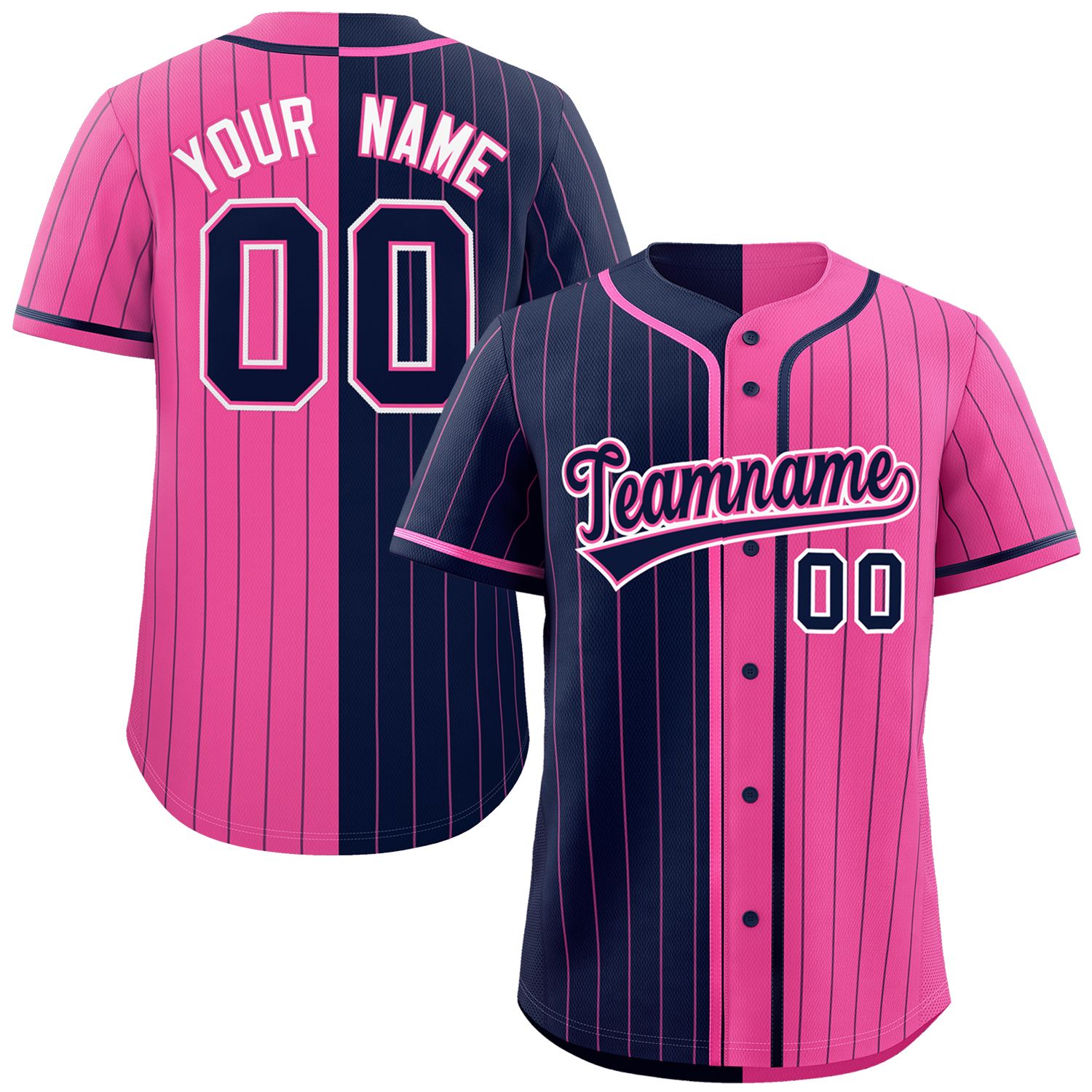 Custom Navy Pink Two Tone Striped Fashion Authentic Baseball Jersey