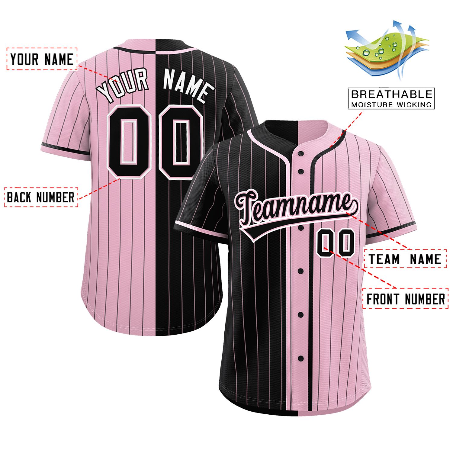 Custom Black Light Pink Two Tone Striped Fashion Authentic Baseball Jersey