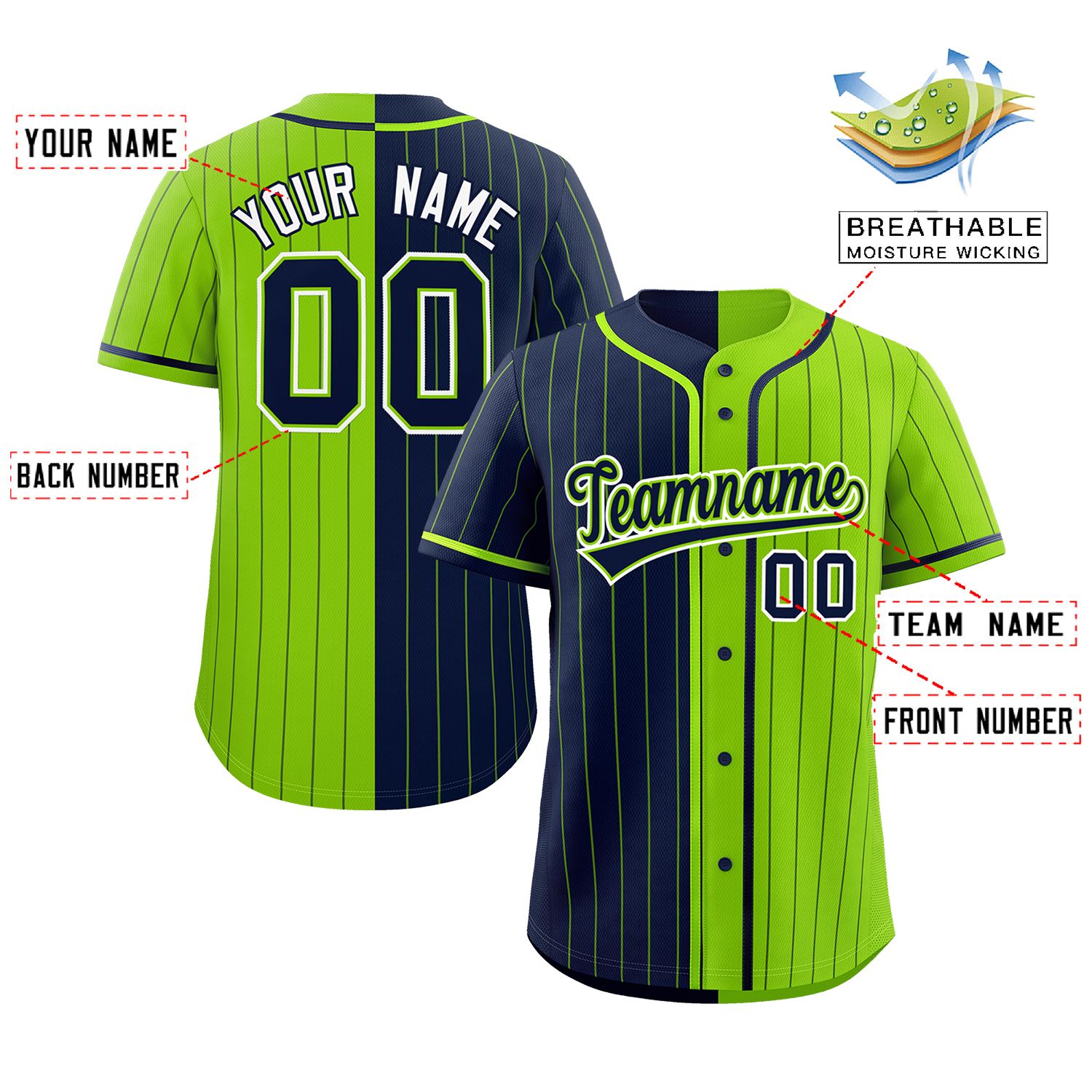 Custom Navy Neon Green Two Tone Striped Fashion Authentic Baseball Jersey