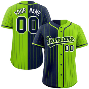 Custom Navy Neon Green Two Tone Striped Fashion Authentic Baseball Jersey