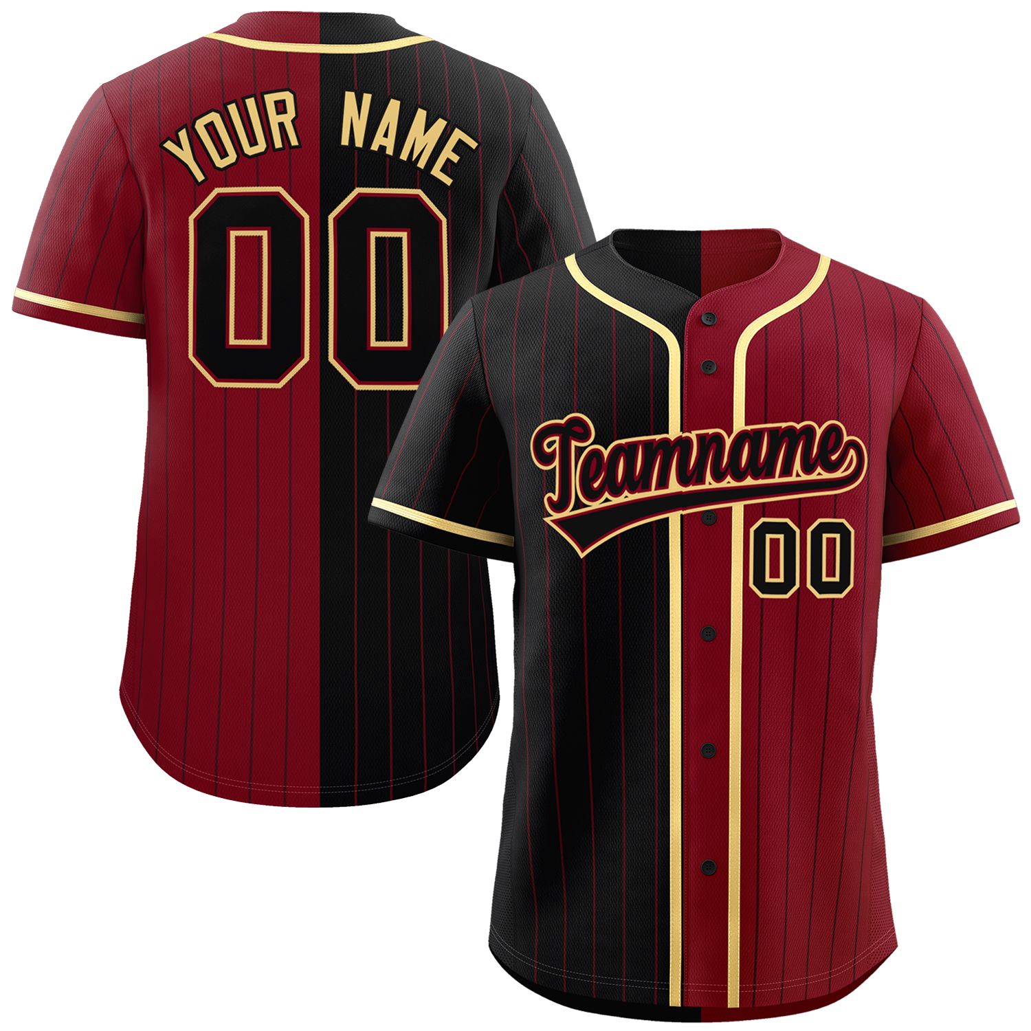 Custom Black Crimson Two Tone Striped Fashion Authentic Baseball Jersey