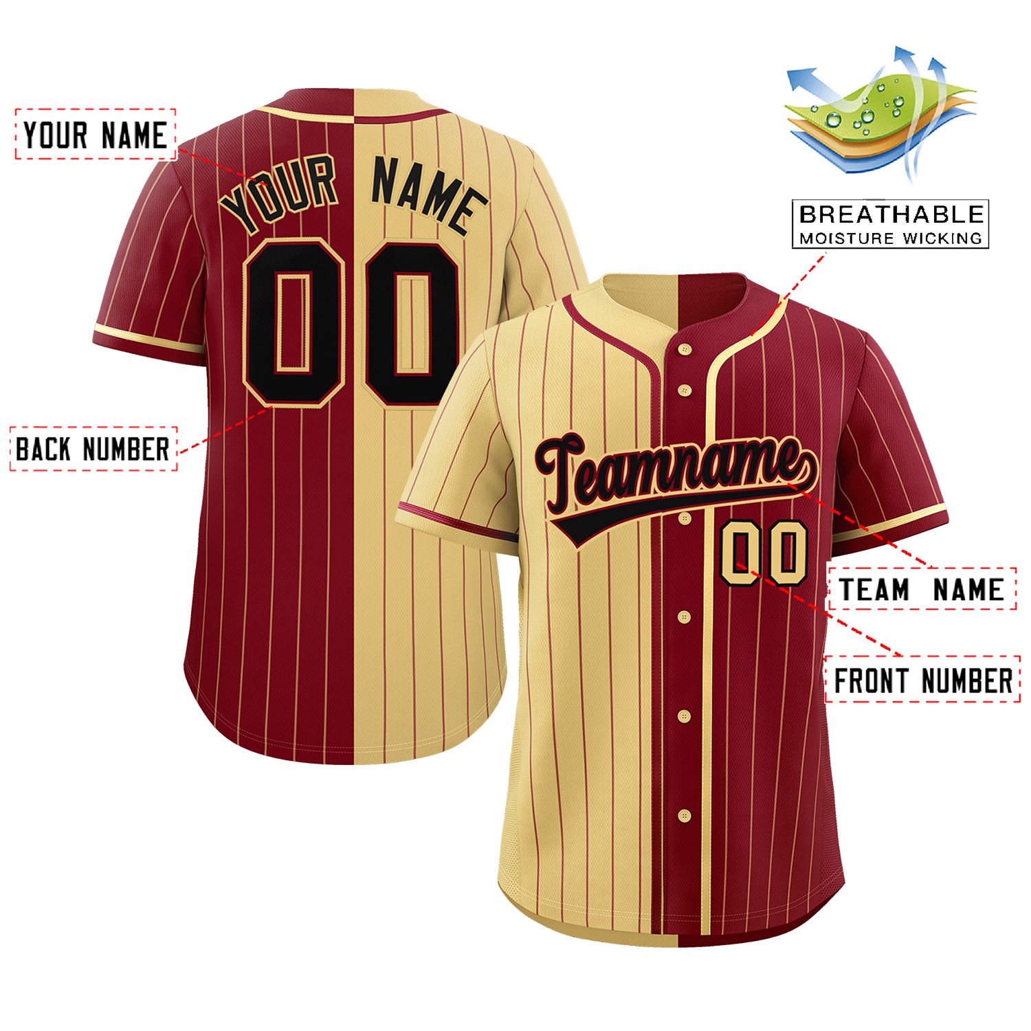 Custom Khaki Crimson Two Tone Striped Fashion Authentic Baseball Jersey