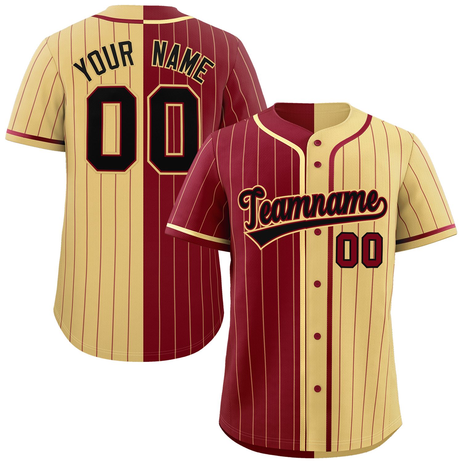 Custom Crimson Khaki Two Tone Striped Fashion Authentic Baseball Jersey