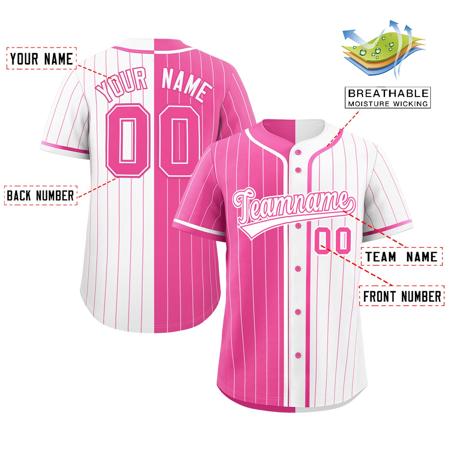 Custom Pink White Two Tone Striped Fashion Authentic Baseball Jersey