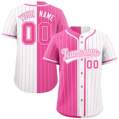 Custom Pink White Two Tone Striped Fashion Authentic Baseball Jersey