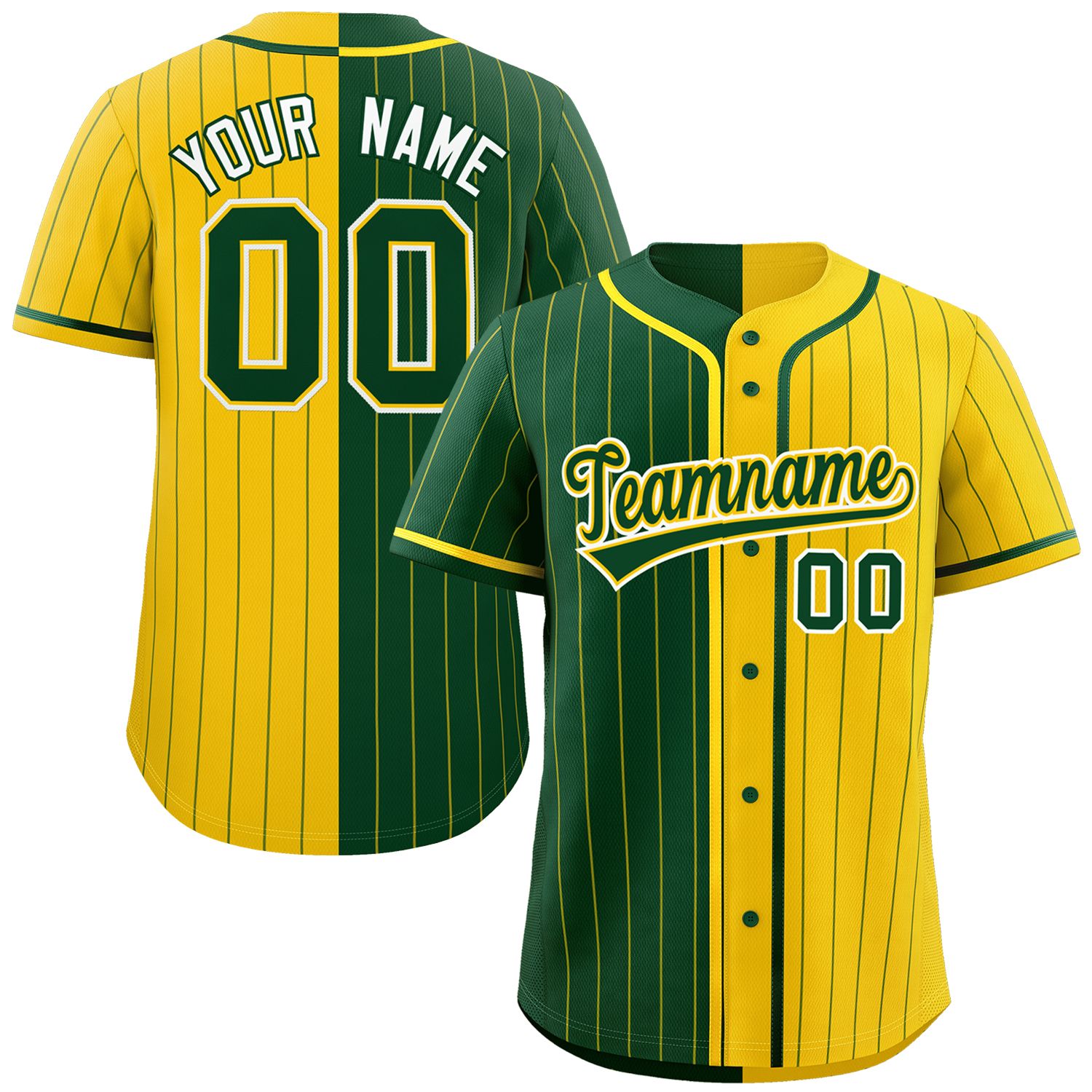 Custom Green Gold Two Tone Striped Fashion Authentic Baseball Jersey